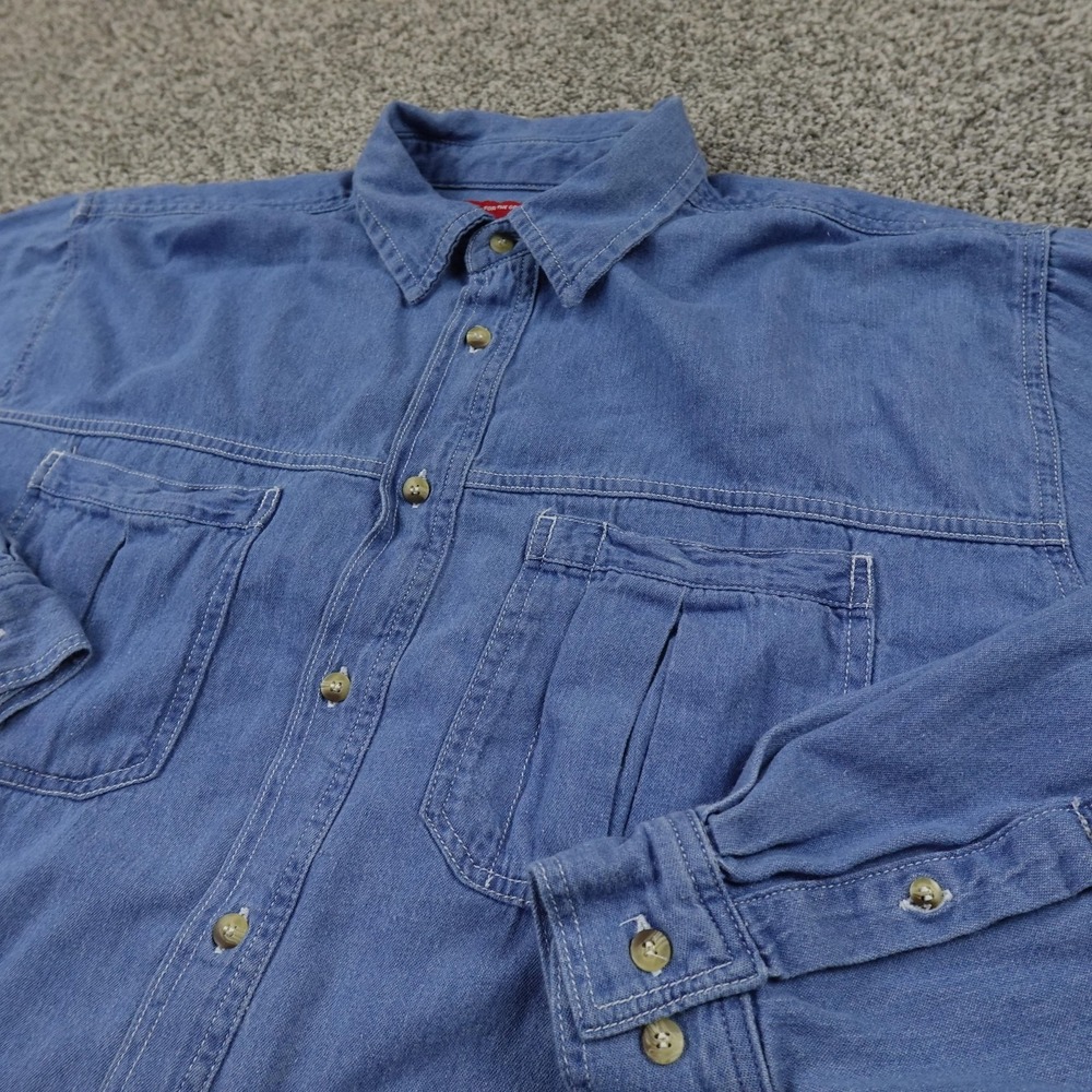 VTG Marlboro Shirt Mens L Blue Denim Country Store Long Sleeve Button Up 90s Y2K